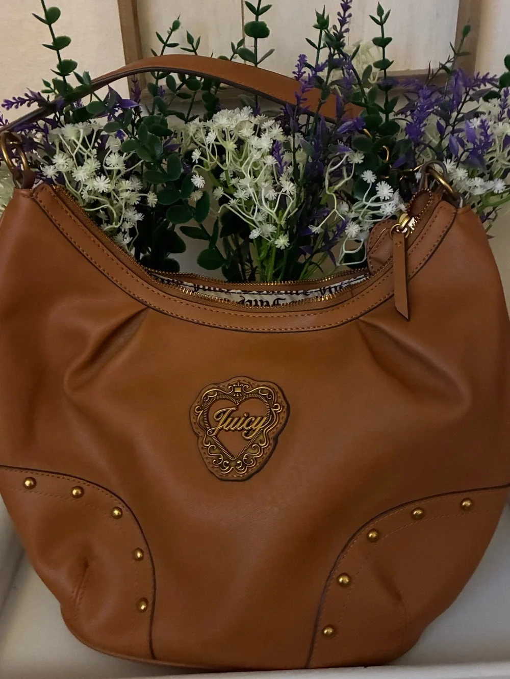 JUICY COUTURE Cognac Leather Hobo with Gold Accents.  NWOT